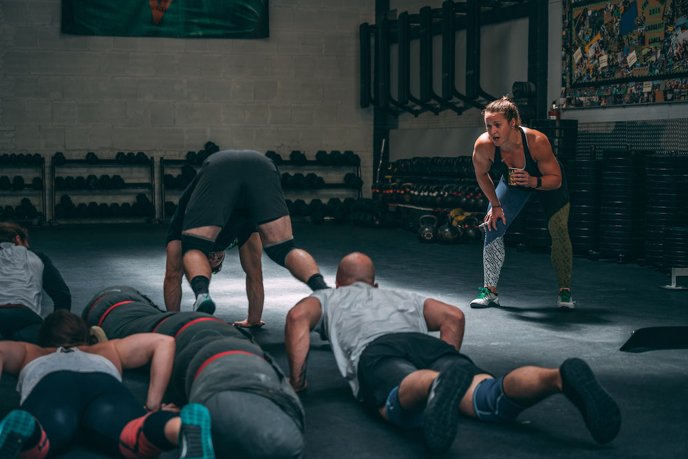 group burpee challenge during a CrossFit workout
